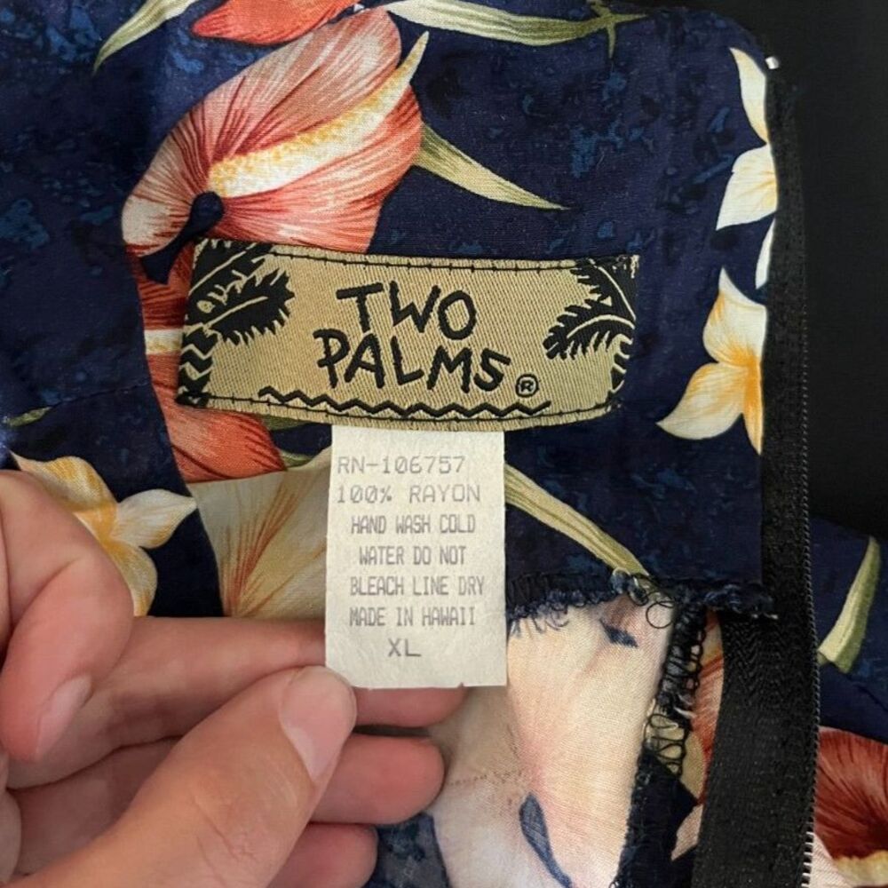 Vintage Two Palms Women Size XL Tropical Floral Sheath Mini Dress Hawaiian Shift - Picture 4 of 14